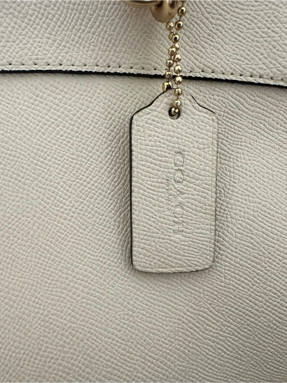 Coach Light Cream Saffiano Leather Satchel with Gold Hardware